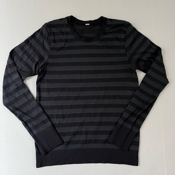 Lululemon long sleeve mesh performance shift, black and gray stripe, small - Picture 1 of 3
